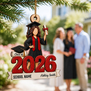"Class Of 2026" Graduate Senior – Personalized Wooden Ornament | Graduation Gift For Him & Her