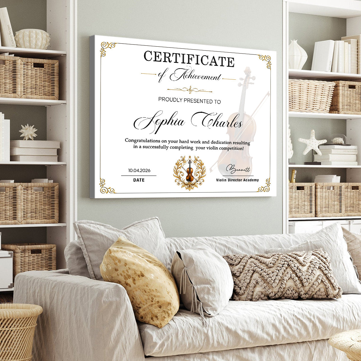 Personalized Violin Certificate Canvas – Custom Achievement Gift For Violin Lovers | Competition & Lesson Graduation Award