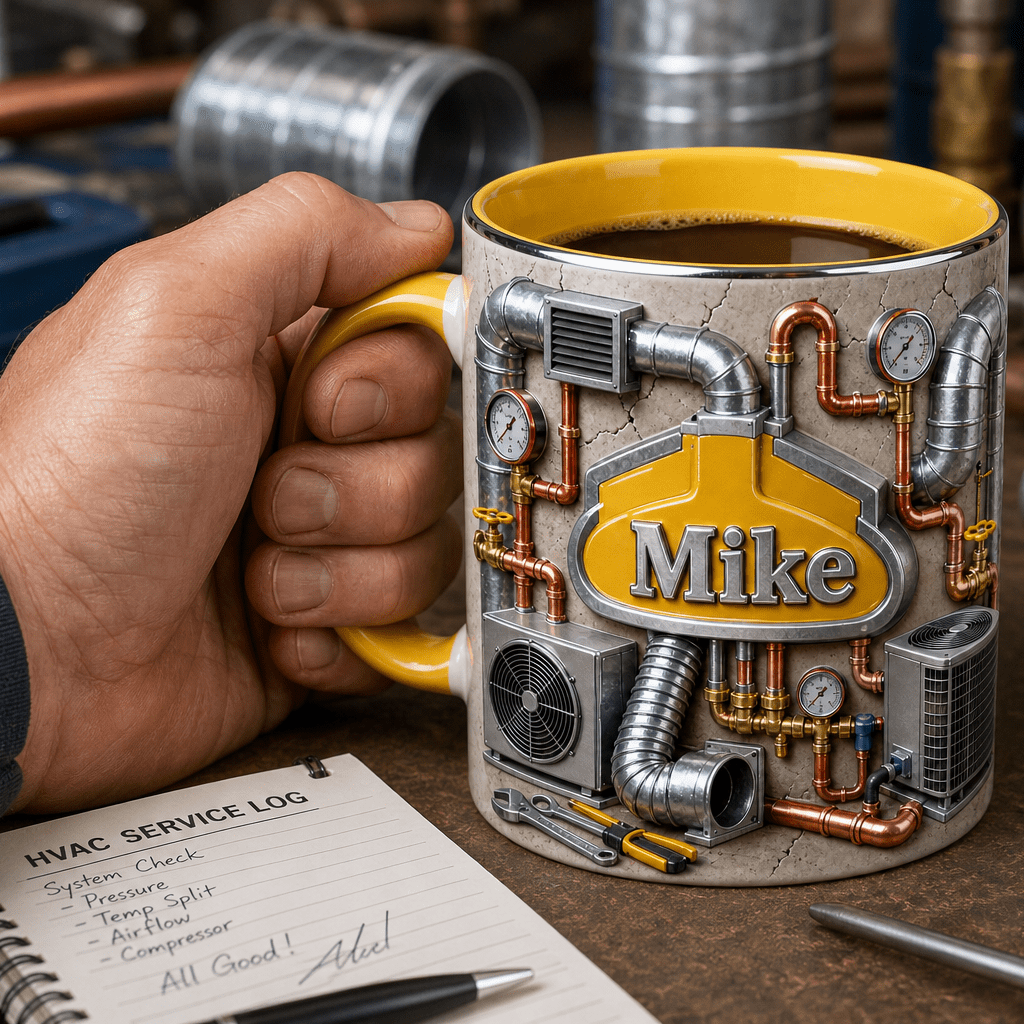 Personalized HVAC Dad Mug – Ductwork & Copper Pipes Design | Father's Day Gift For HVAC Technicians