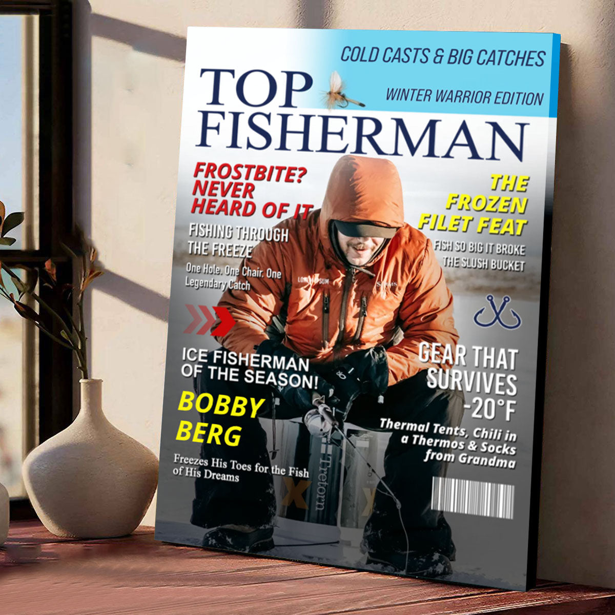 Personalized Ice Fishing Magazine Cover  Fishing Gifts for Men, Fishing Gifts for Him, Fishing Lover Gift