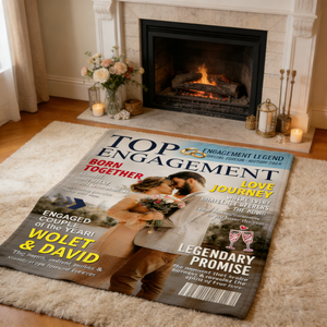 Personalized Custom Couple Photo Engagement Magazine Cover Blanket, Wedding Keepsake