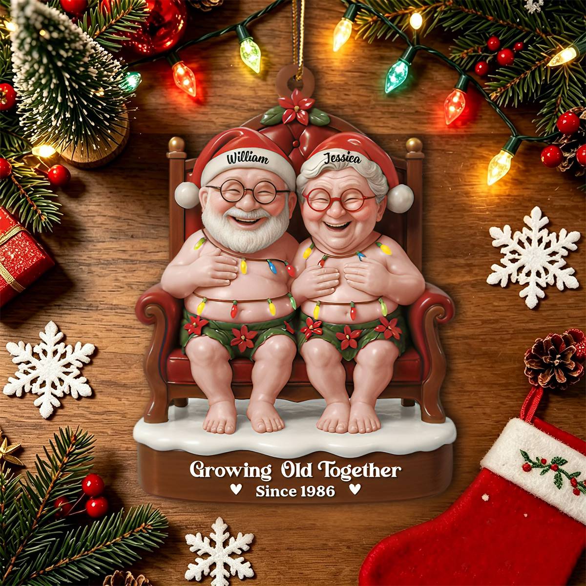 Growing Old Together Since Personalized Acrylic Ornament - Custom Couples Xmas Gift