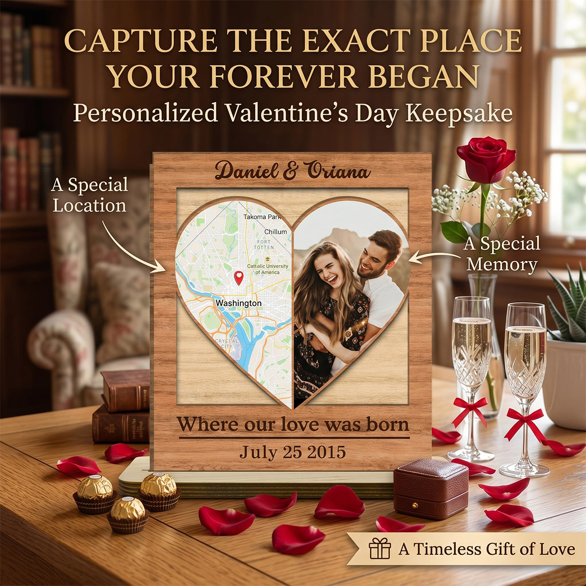 Our Love - Personalized Couple Custom Wood Plaque With Flat Base