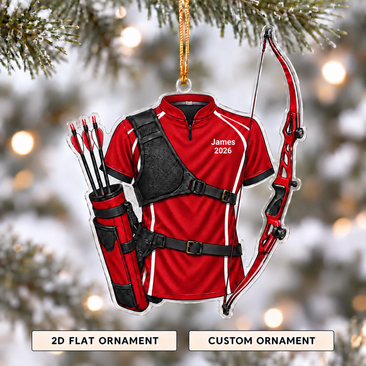 Personalized Archery Christmas Ornament 2026 – Custom Name Recurve Bow & Jersey Acrylic Keepsake | Gift For Him