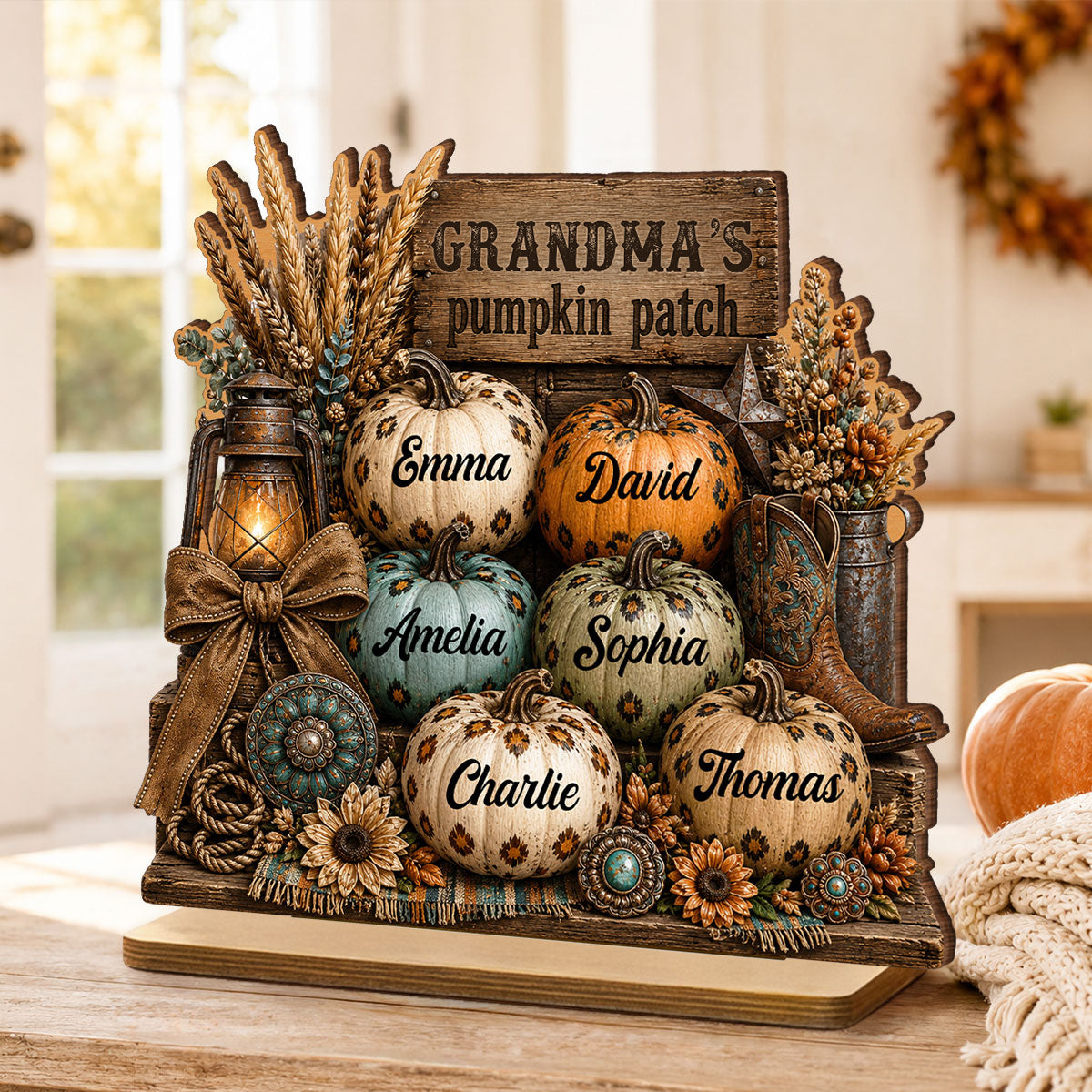 Personalized "Western Leopard Pumpkin Patch" Wooden Plaque – Fall Halloween Decor For Grandma