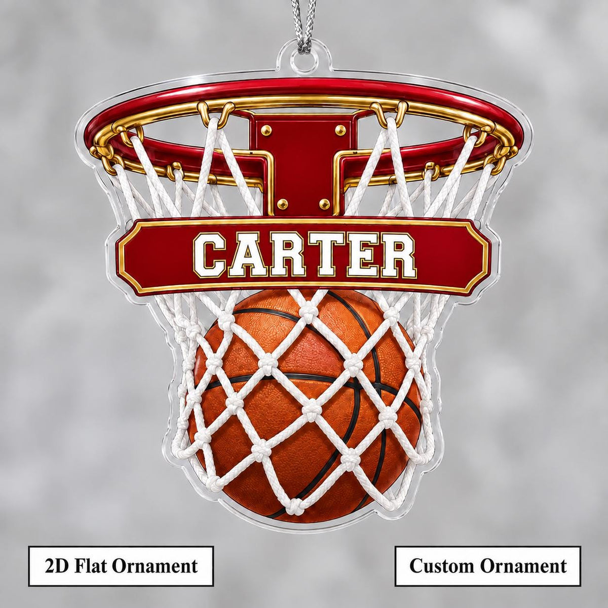 Personalized Basketball Hoop Christmas Ornament – Custom Name & Ball-In-Net Acrylic Keepsake | Gift for Players & Coaches
