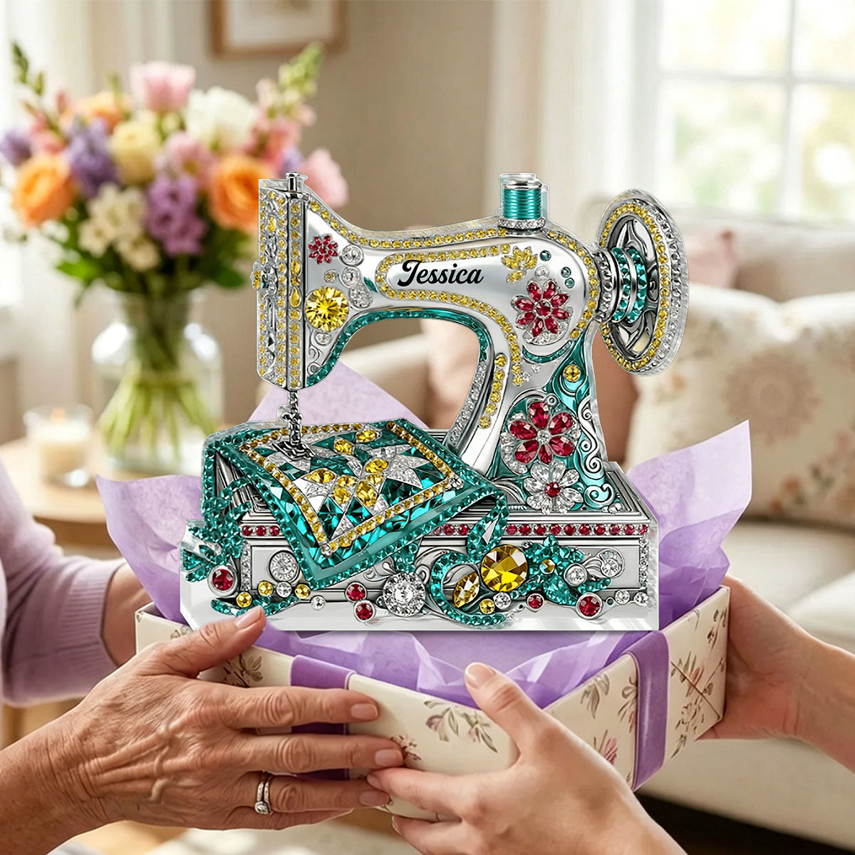 Personalized Sewing Machine Shaped Acrylic Plaque - Gift for Mom, Grandma & Daughter
