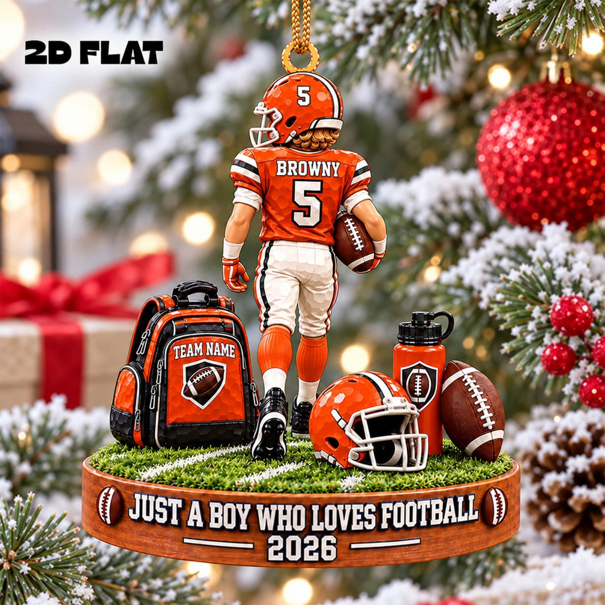 Personalized Football Player Name Acrylic Ornament – Custom "Just A Boy Who Loves Football" Keepsake Gift For Football Lovers