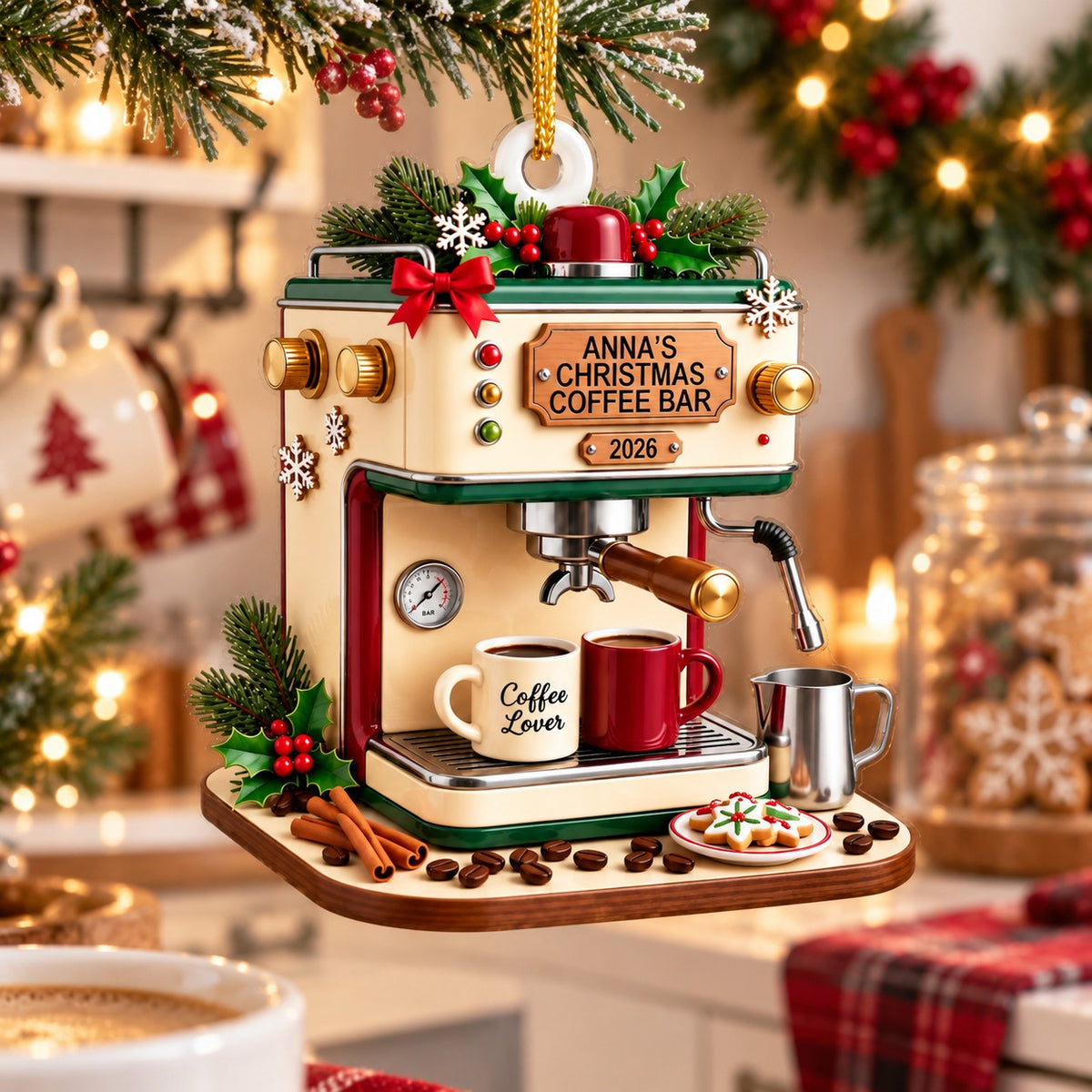 Personalized Espresso Machine Christmas Ornament 2026 – Custom Acrylic Keepsake | Gift For Coffee Lovers & Baristas