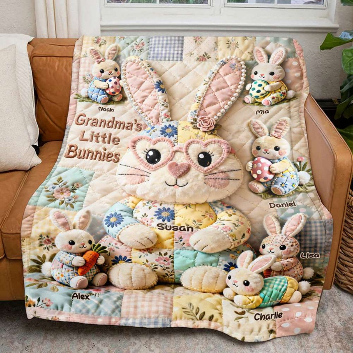 For Mom, With Love - Personalized Easter Blanket with Bunnies