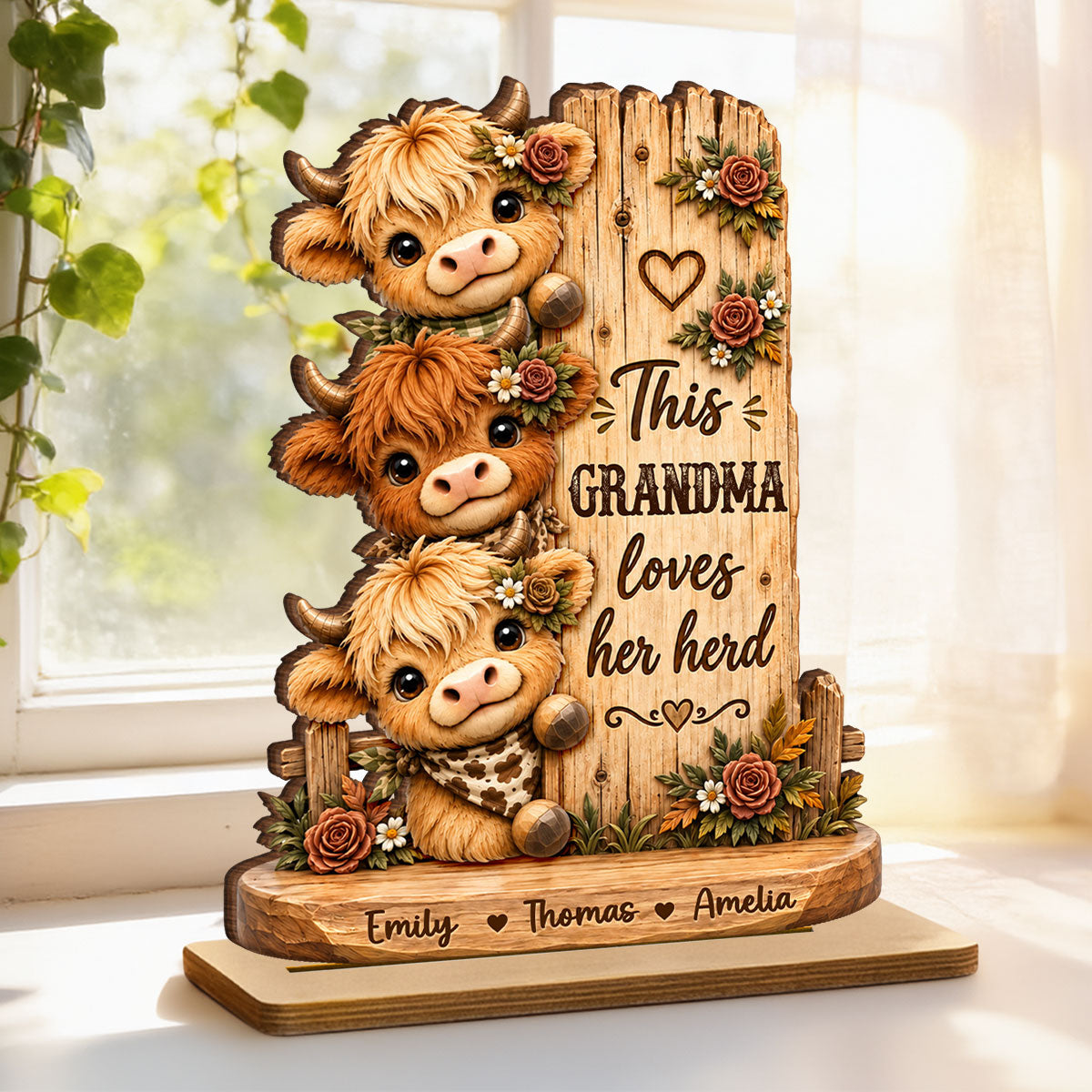 Personalized "This Grandma Loves Her Herd" Wooden Plaque – Cozy Fall Gift For Grandma