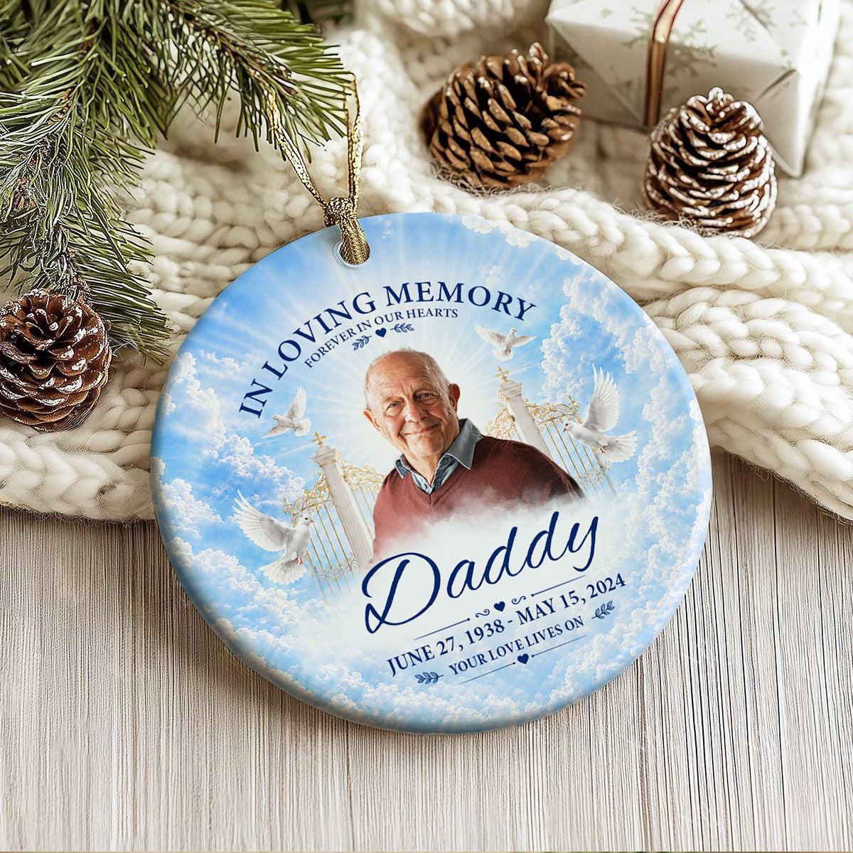 "In Loving Memory – Your Love Lives On" – Personalized Ceramic Ornament | Memorial Gift & Funeral Keepsake