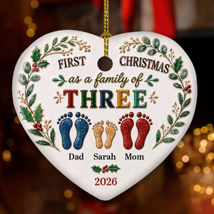 Our First Christmas Together 2026 – Personalized Names Heart Ceramic Ornament | Keepsake Gift For Couples, Newlyweds & Families