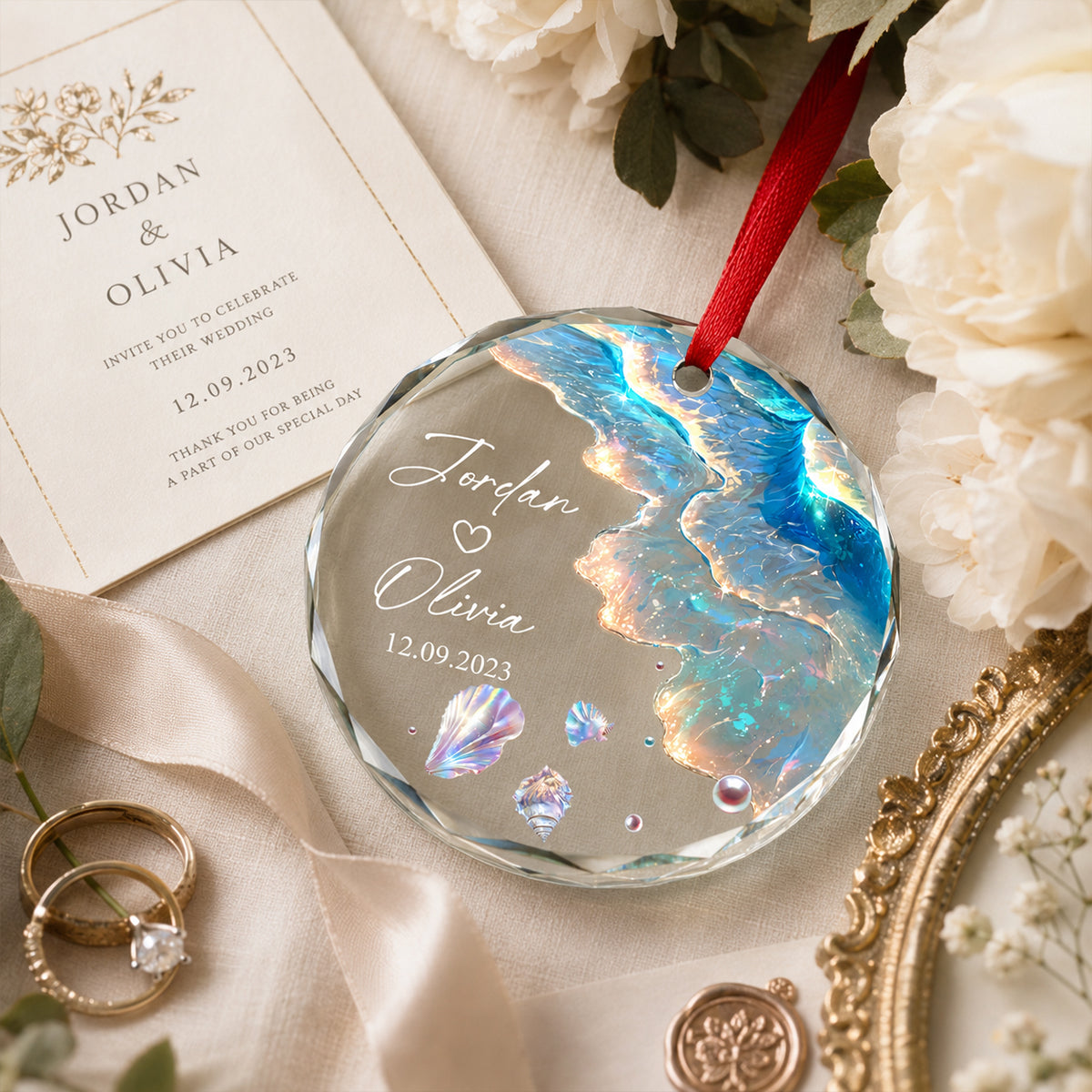 Personalized "Ocean Wave" Glass Ornament – Mermaid Tail Keepsake For Engagement & Wedding Gift