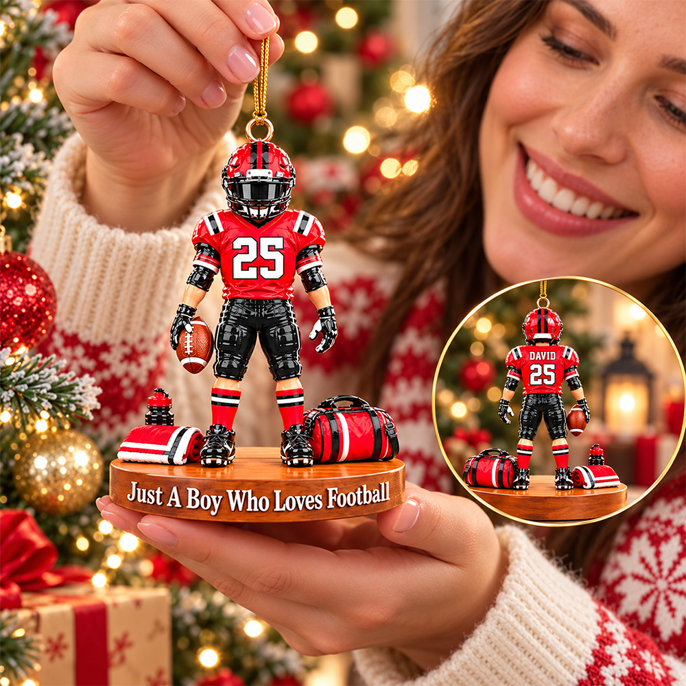 Just A Boy Who Loves Football – Personalized Christmas Ornament | Custom Name, Jersey Number & Uniform Colors | Gift For Football Players