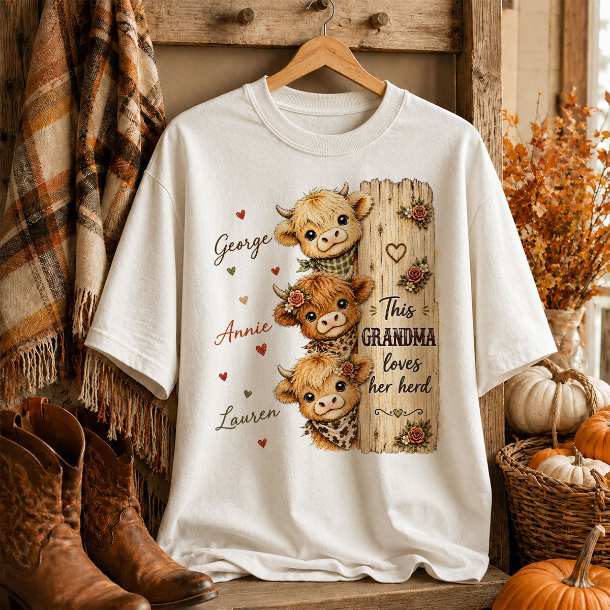 This Grandma Loves Her Herd – Highland Cow Personalized Shirt | Cozy Tee For Grandma