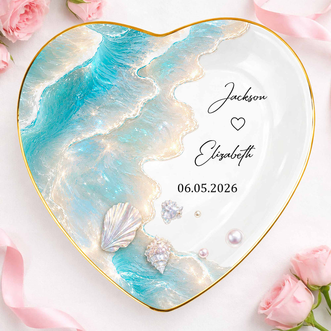 Personalized Ceramic Jewelry Dish – "Our Love Is Like The Ocean Waves" Design | A Romantic Keepsake Gift For Couples