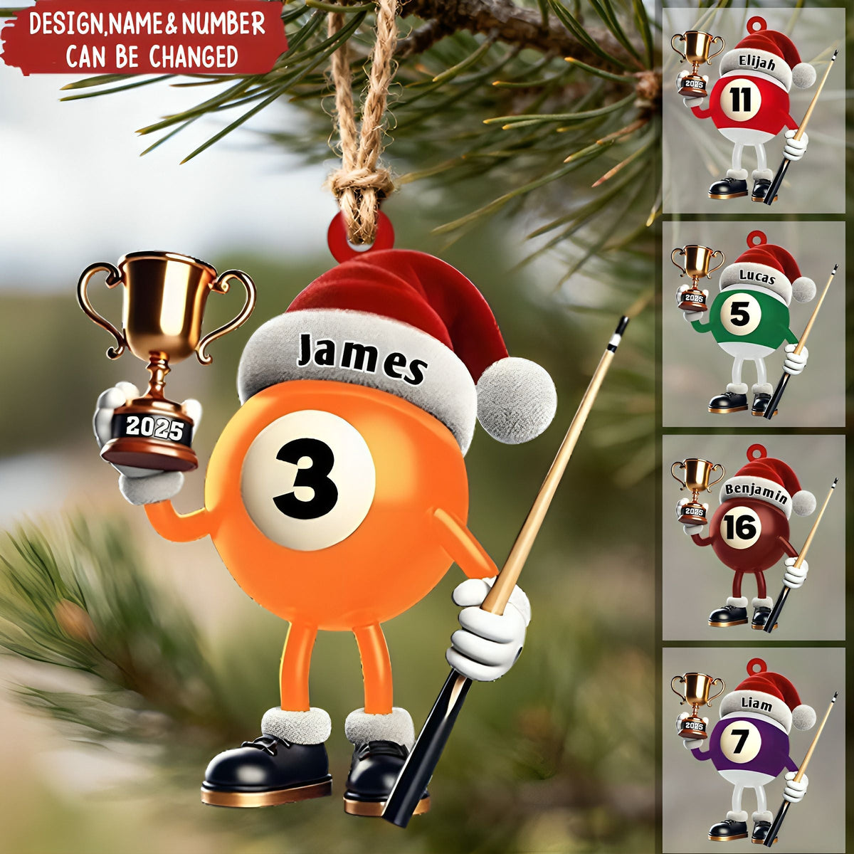 Custom Name Billiard Ornament, Billiard Lover Christmas Gift