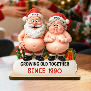 Growing Old Together Santa And Mrs Claus Figurine, Wood Plaque, Gift For Couples