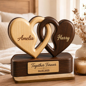 "Interlocking Hearts" Romantic Couple – Personalized Wooden Plaque | Anniversary Gift For Couples