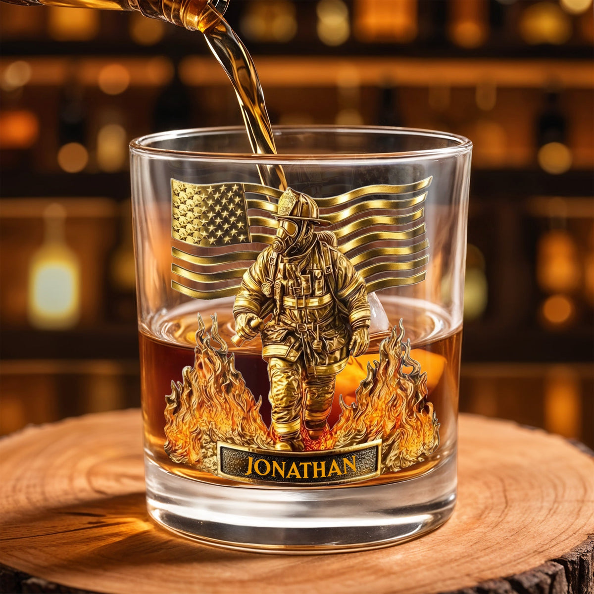 Personalized Firefighter & American Flag Whiskey Glass – "Celebrate Our Heroes" | Gift For Firefighters