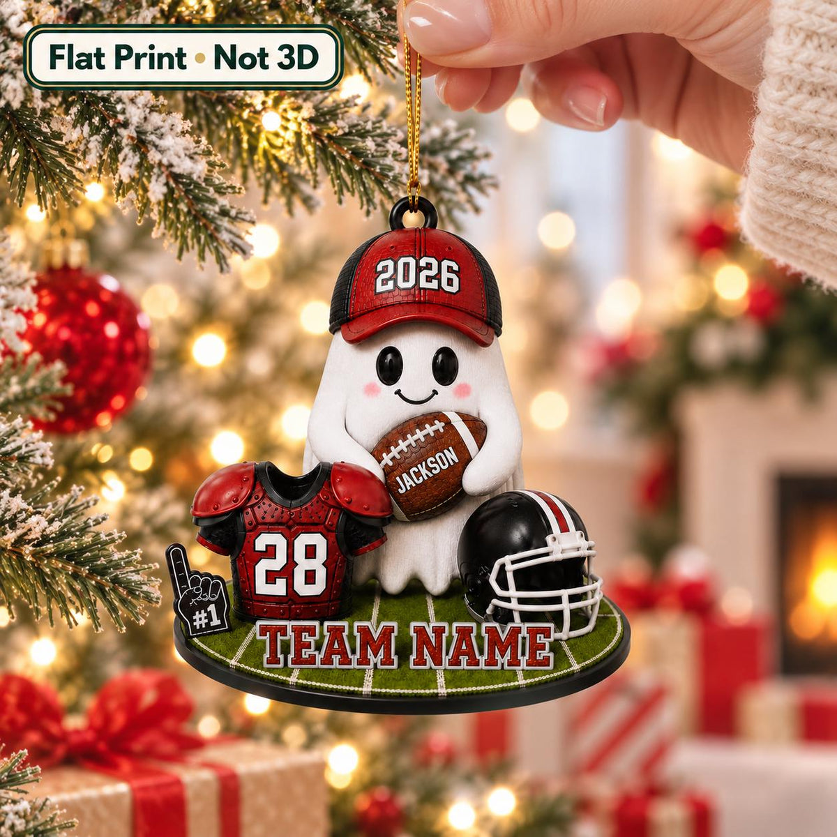 Personalized Football Ghost Christmas Ornament 2026 – Custom Name & Team Keepsake | Gift For Football Players & Fans