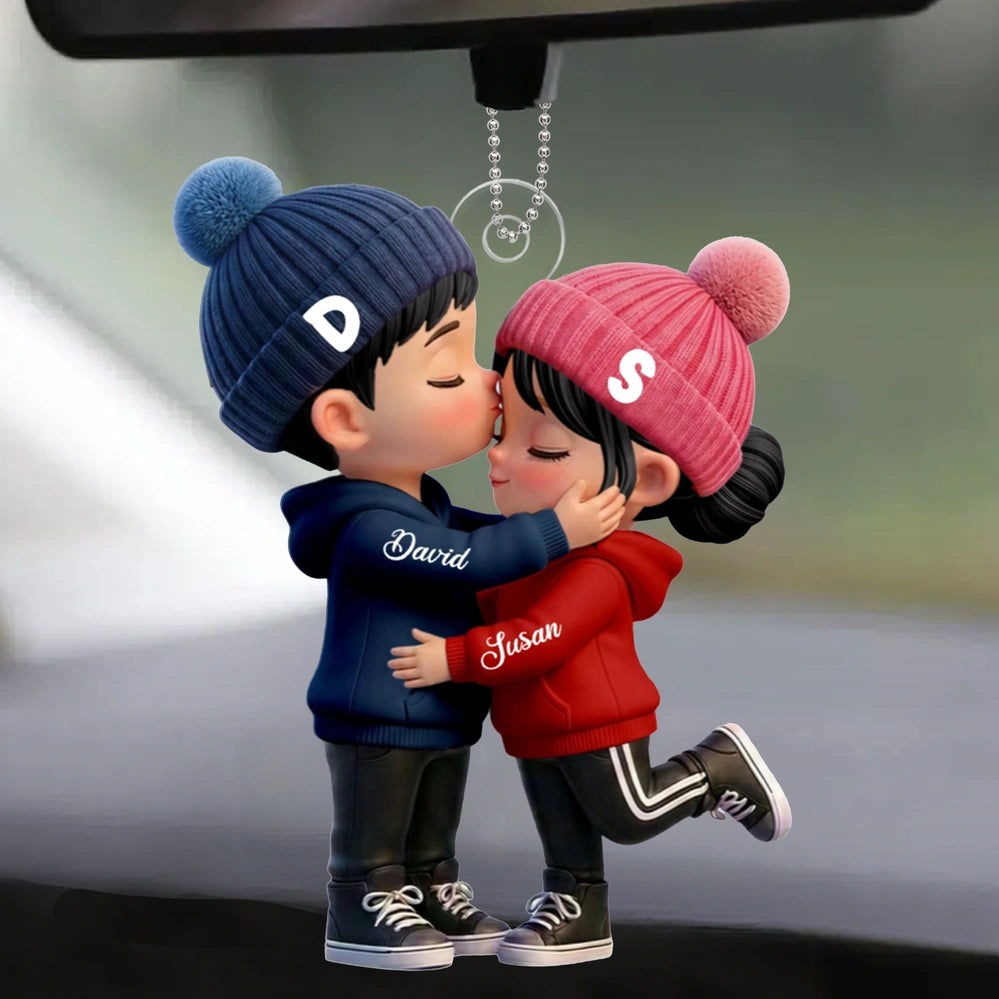 Personalized Acrylic Ornament – Kissing Couple Design Soft Colors | Gift For Her