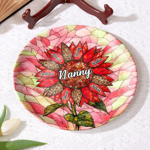 Personalized Sunflower Ceramic Plate – Gift For Nana, Auntie, Mom & Family