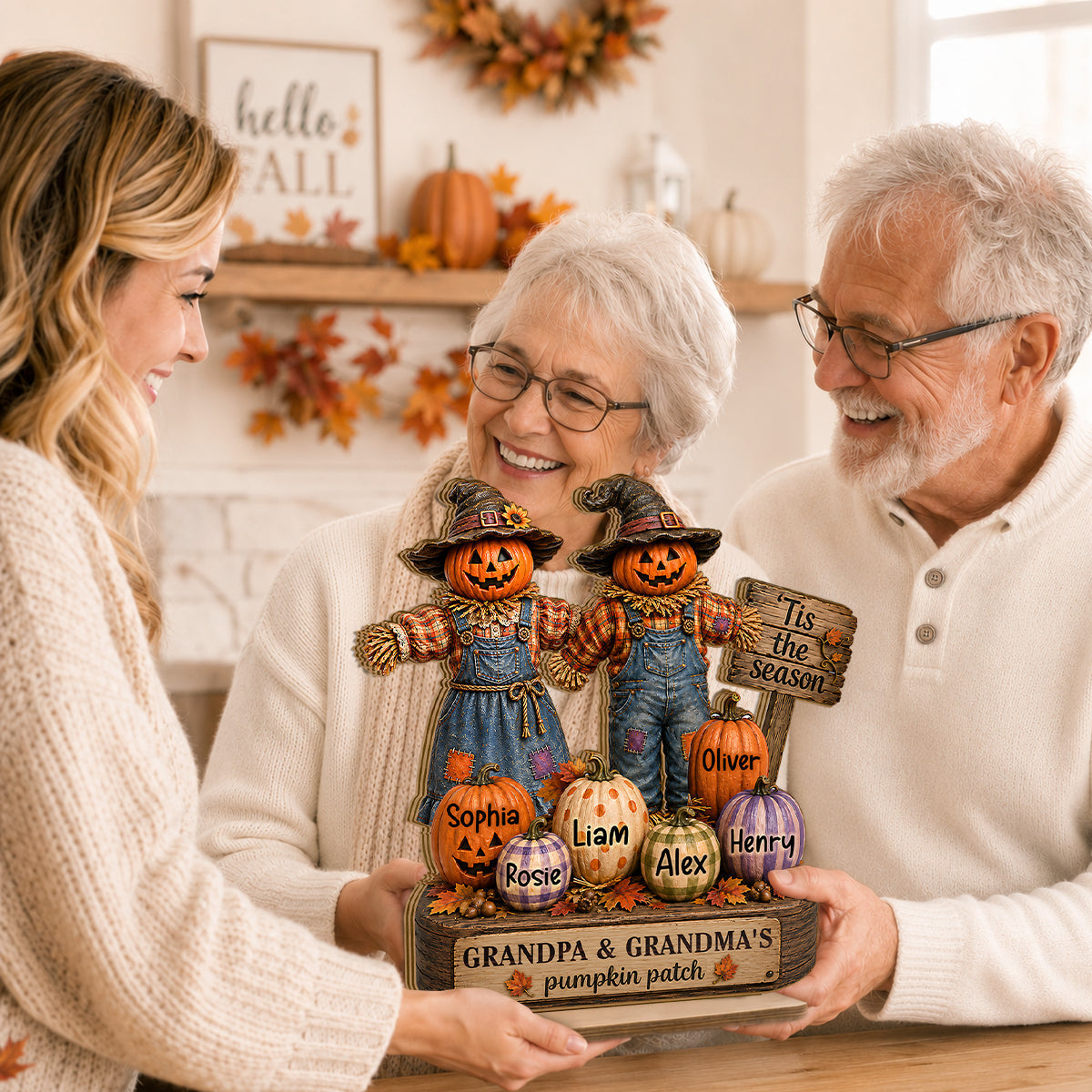 "Grandma & Grandpa's Pumpkin Patch" – Scarecrow Wooden Plaque | Halloween Fall Decor For Her