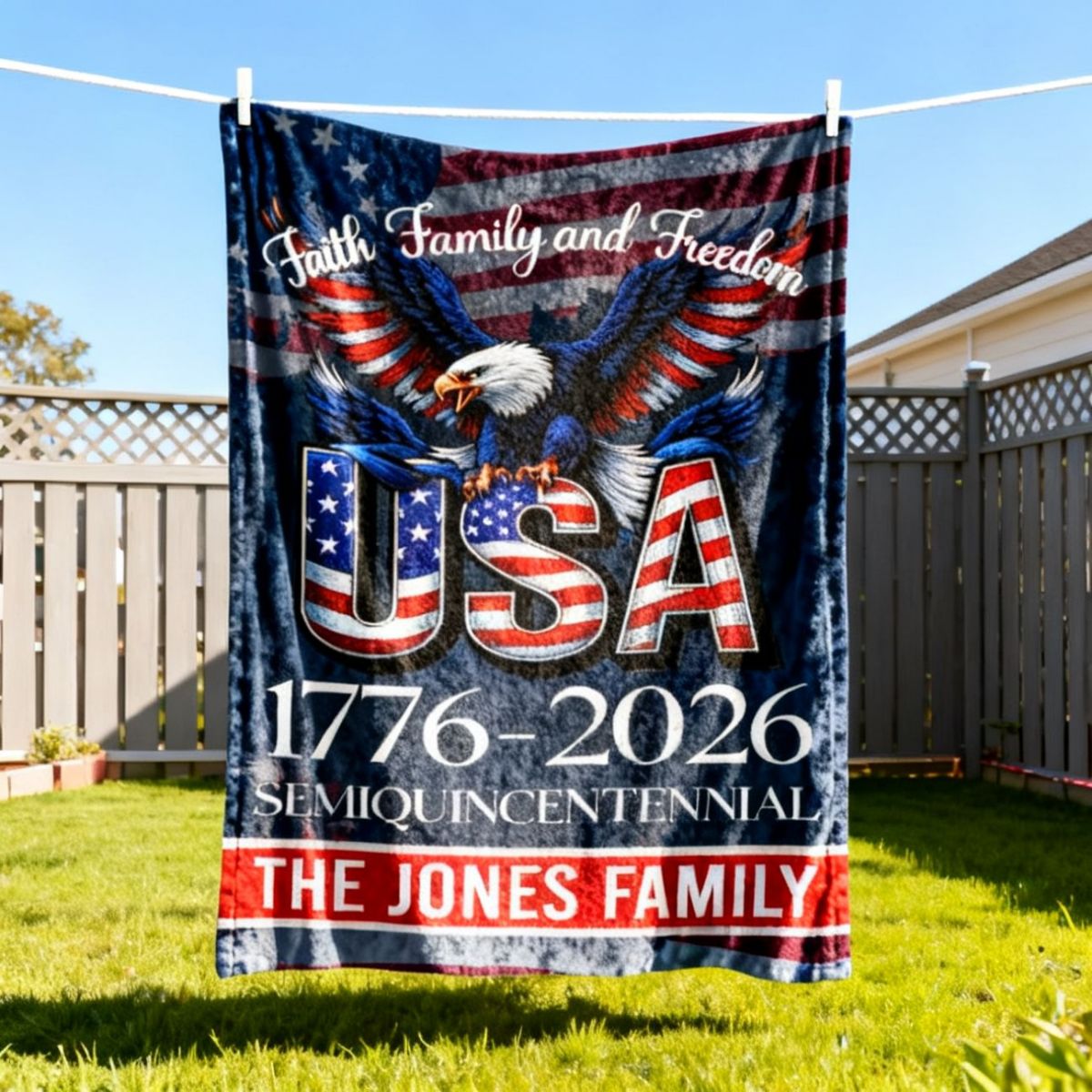 Custom Name Faith, Family & Freedom America 250 Years Patriotic Blanket
