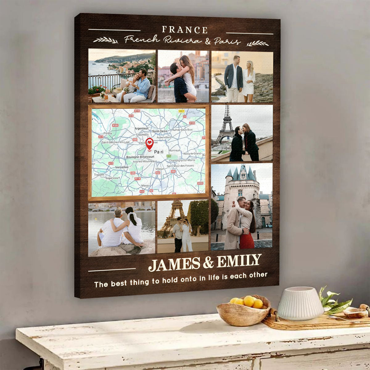 Personalized Honeymoon Photo Collage Canvas, Travel Memory Map Gift Ideas