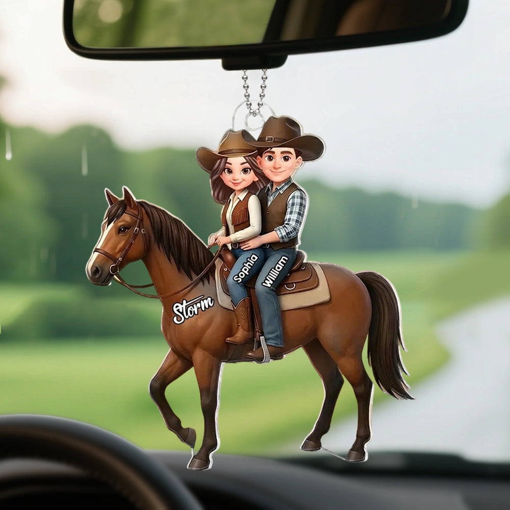 Personalized "Couple Riding A Horse" Acrylic Car Hanger – Unique Gift For Horse Lovers
