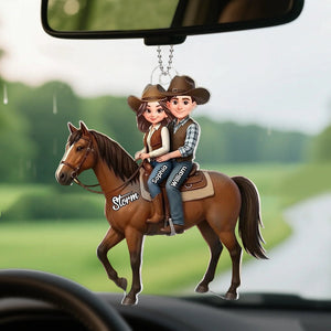 Personalized "Couple Riding A Horse" Acrylic Car Hanger – Unique Gift For Horse Lovers