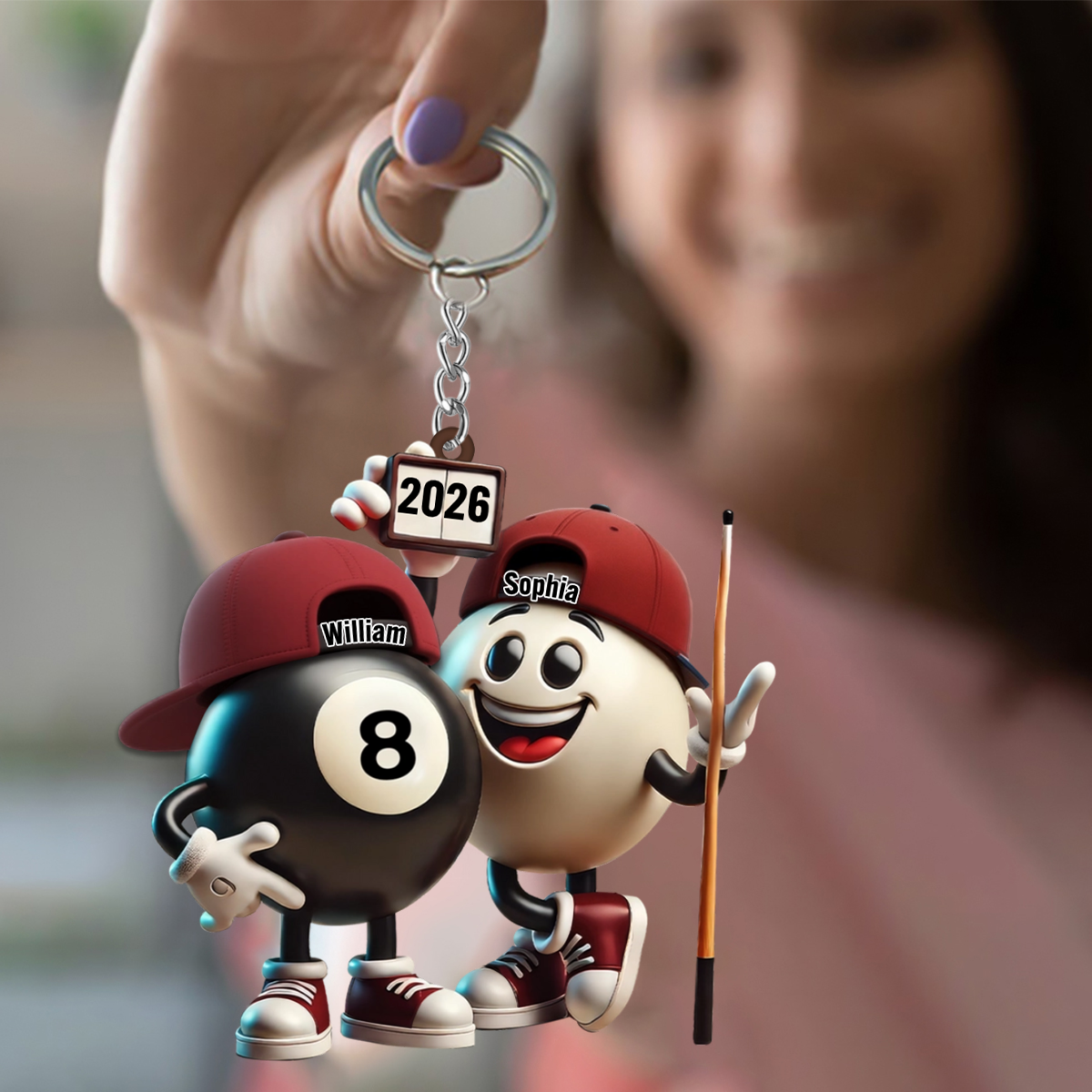 Custom Name Billiard Couple Keychain, Billiard Lover Gift