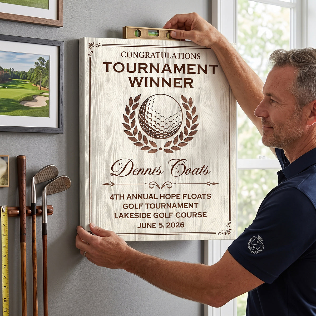 Personalized Golf Tournament Award Plaque Canvas – Custom Winner Wall Art | Golfer Award Sign For Country Club Decor & Gifts