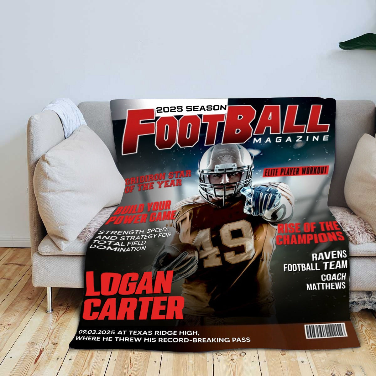 Personalized Football Magazine Cover  Blanket, Football Player Gift, Football America Gifts