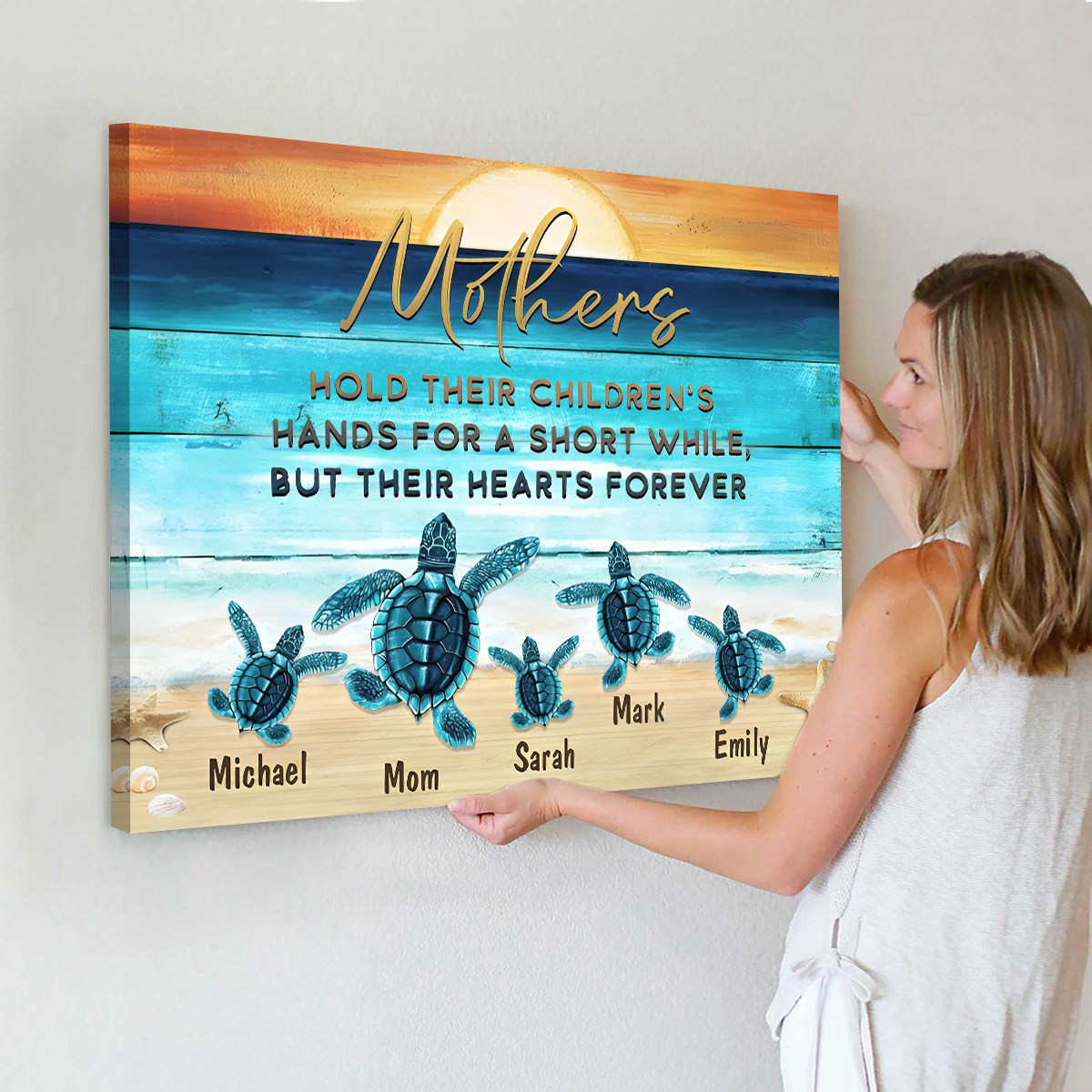 Mother’s Day Gift Custom Beach Sea Turtles Name Canvas Poster