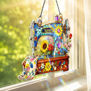 Meaningful Gift For Sewing Lovers – Personalized Floral Sewing Machine Acrylic Suncatcher