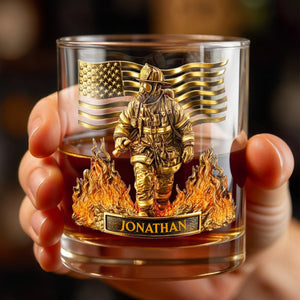Personalized Firefighter & American Flag Whiskey Glass – "Celebrate Our Heroes" | Gift For Firefighters