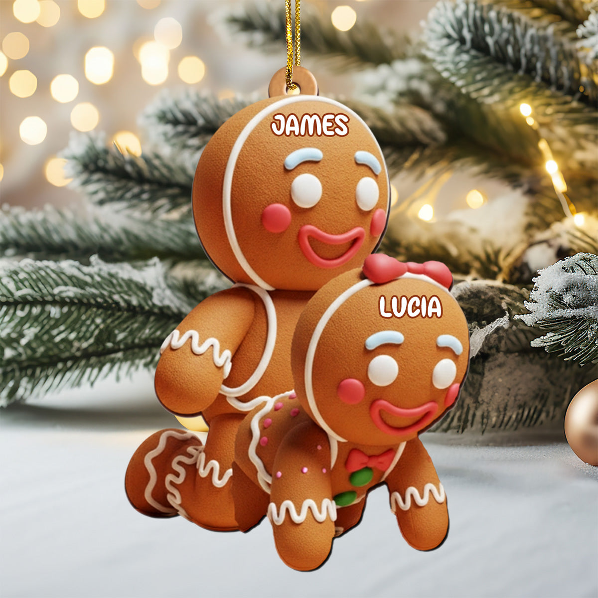 Personalized "Gingerbread Couple" Wood Ornament – Custom Shape Cutout & Print