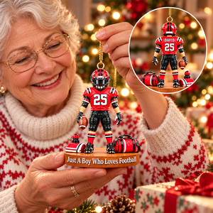 Just A Boy Who Loves Football – Personalized Christmas Ornament | Custom Name, Jersey Number & Uniform Colors | Gift For Football Players