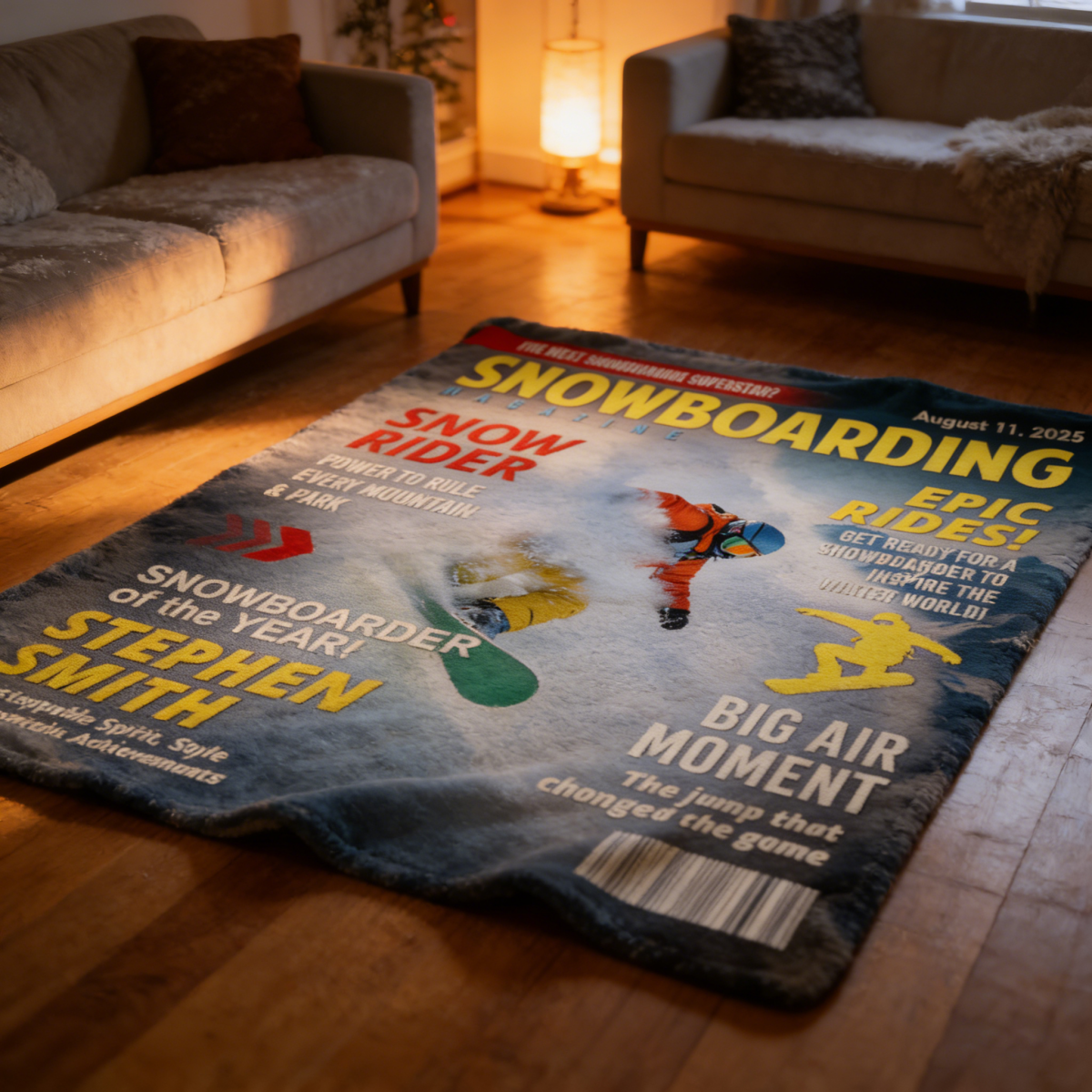 Custom Snowboarding Magazine Cover Blanket– Snowboard Gift, Gift for Snowboard Lovers