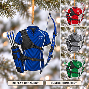 Personalized Archery Christmas Ornament 2026 – Custom Name Recurve Bow & Jersey Acrylic Keepsake | Gift For Him