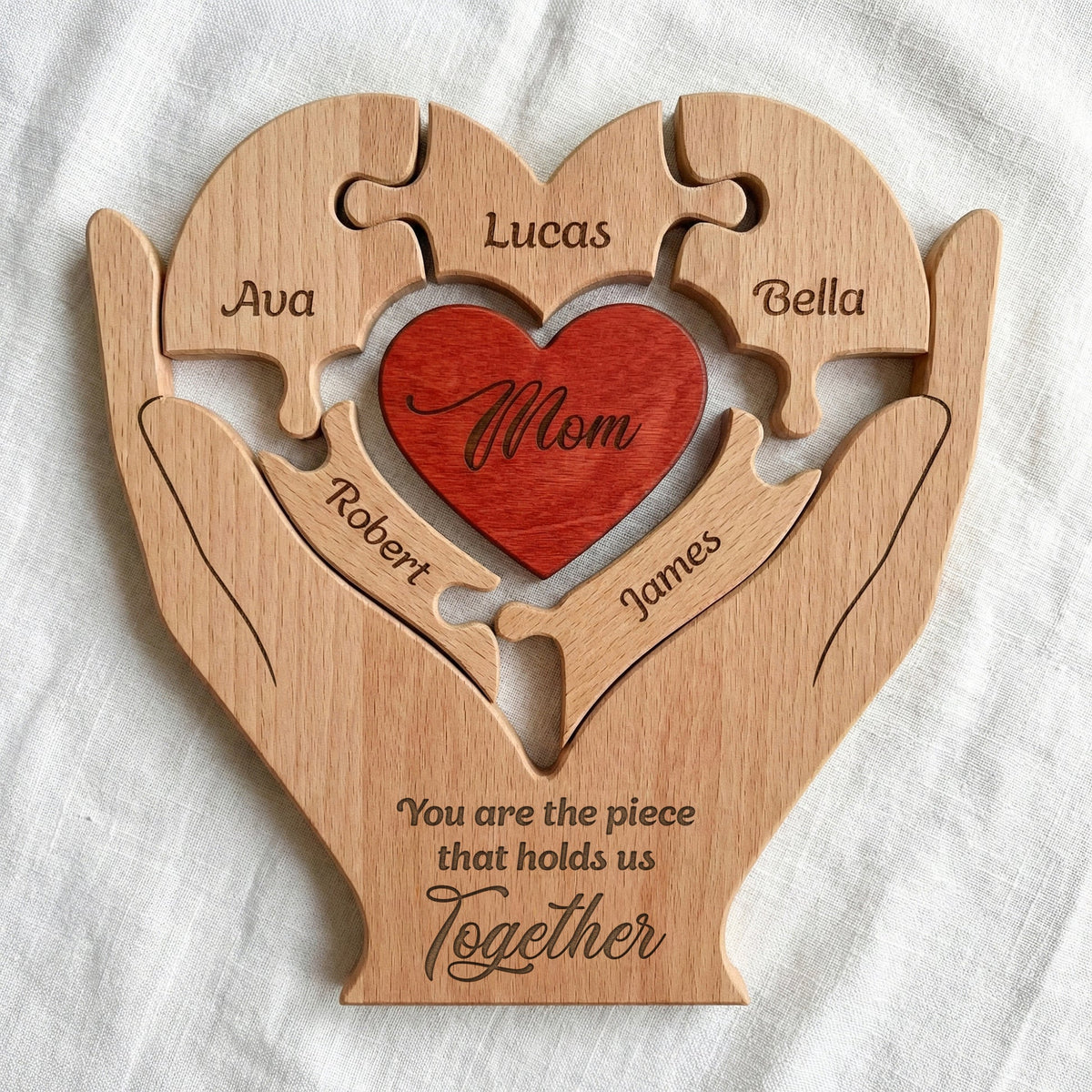 "You Are the Piece That Holds Us Together" – Personalized Wooden Family Puzzle – Mother's Day Gift For Mom, Mum, Mother
