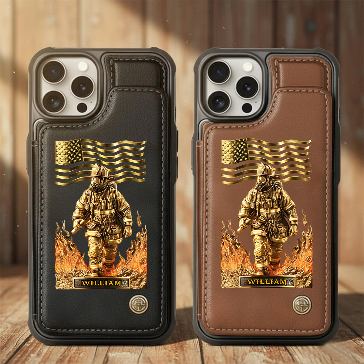 Firefighter Leather Wallet Phone Case, Personalized Flip Wallet Phone