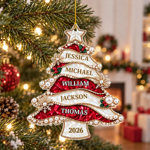 Personalized Golden Pearl Christmas Tree Acrylic Ornament – Custom Holiday Keepsake Gift