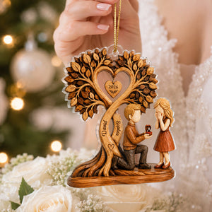 "Couple Proposal Under Heart Tree" – Personalized Acrylic Ornament | Heartfelt Anniversary Gift For Him & Her