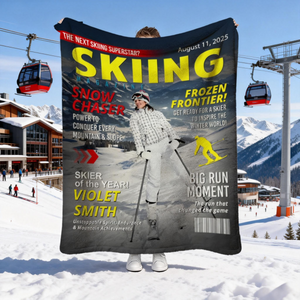 Custom Skiing Magazine Cover Blanket– Skiing Gift Ideas, Skiing Lover Gift