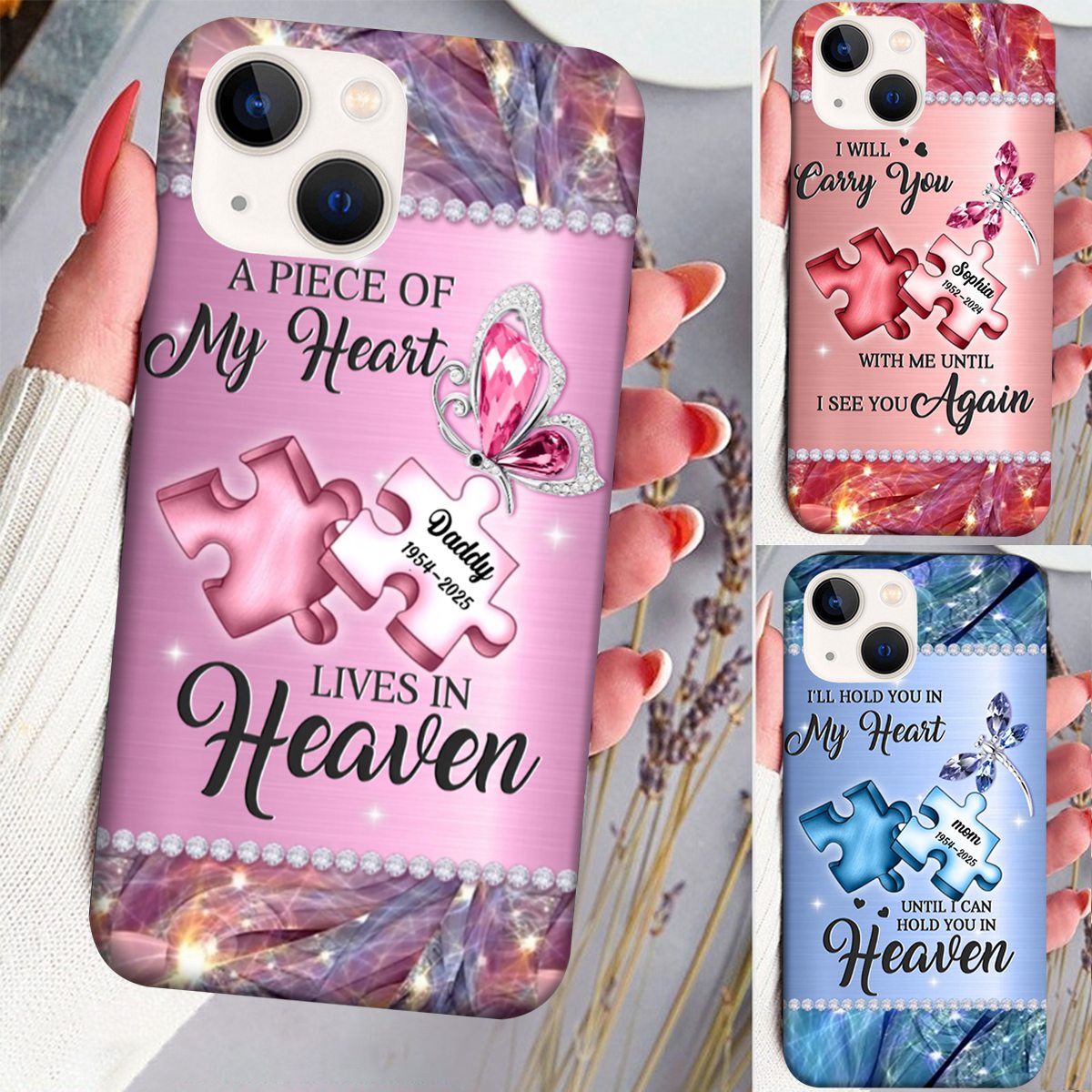 Personalized Memorial Phone Case- A Piece Of My Heart Lives In Heaven - Memorial Gift Idea for Father's Day