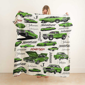 "Classic Muscle Car" Personalized Blanket – Custom Name Fleece Throw For Car Enthusiasts